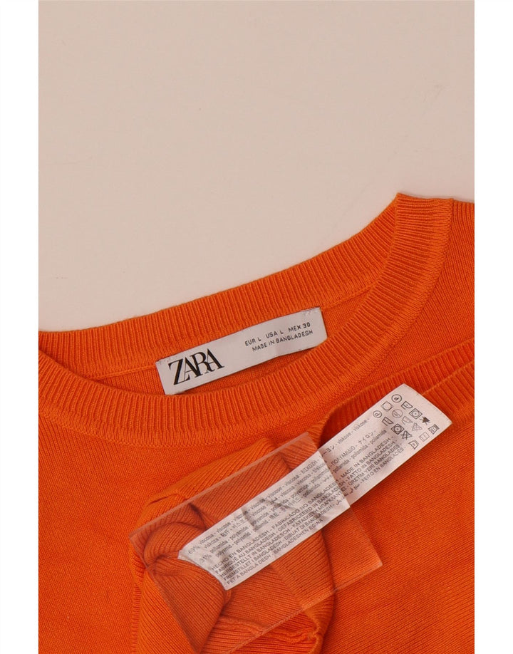 ZARA Débardeur court pour femme UK 14 Large Orange Viscose