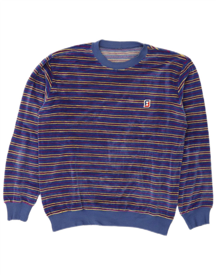 vintage Mens Velour Sweatshirt Jumper Petit Bleu Rayé