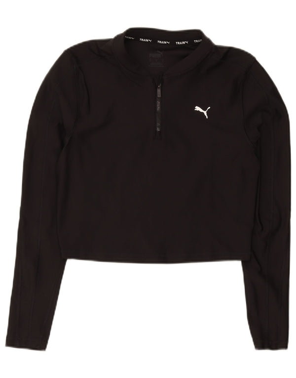 Puma Haut de survêtement court à col zippé pour femme UK 12 Noir moyen