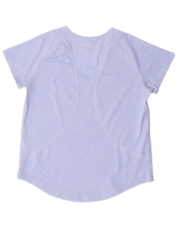 Nike Womens Dri Fit T-Shirt Top UK 10 Petit Bleu Géométrique