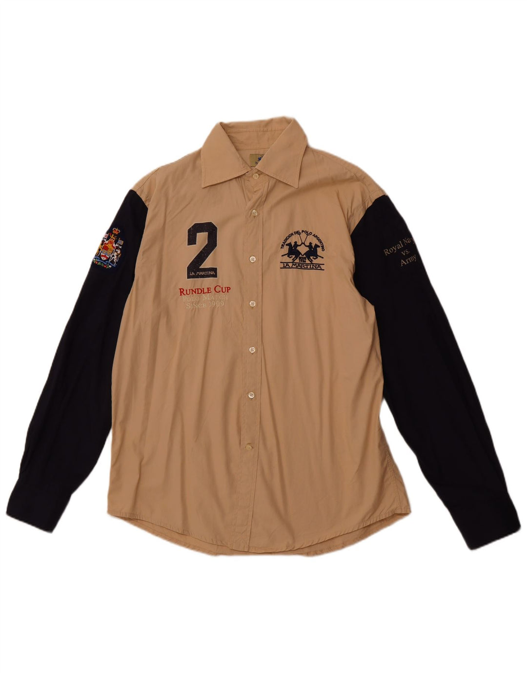 LA MARTINA Chemise Graphique Royal Navy Homme XL Beige Colorblock Coton