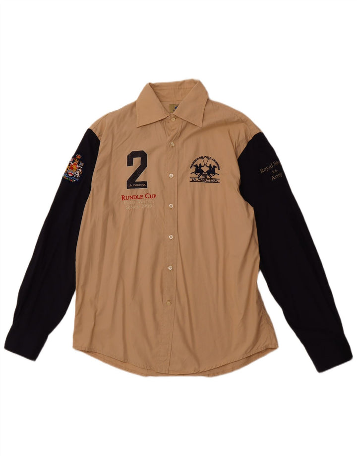 LA MARTINA Chemise Graphique Royal Navy Homme XL Beige Colorblock Coton