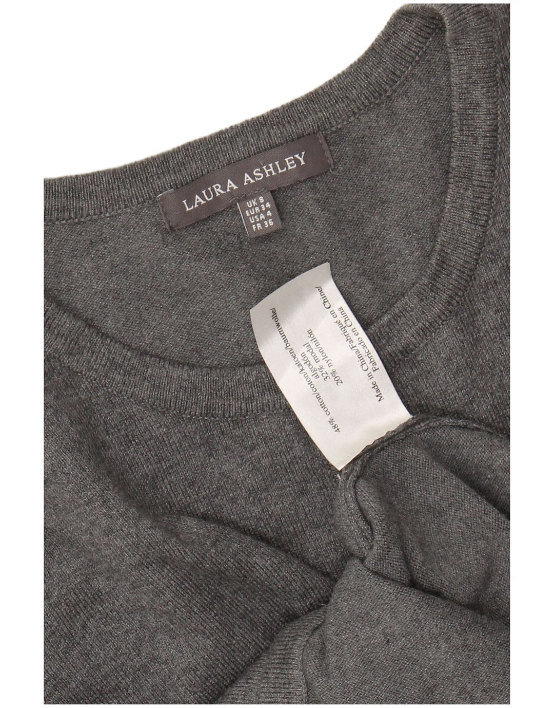 LAURA ASHLEY Pull Cardigan Femme UK 8 Petit Gris Coton