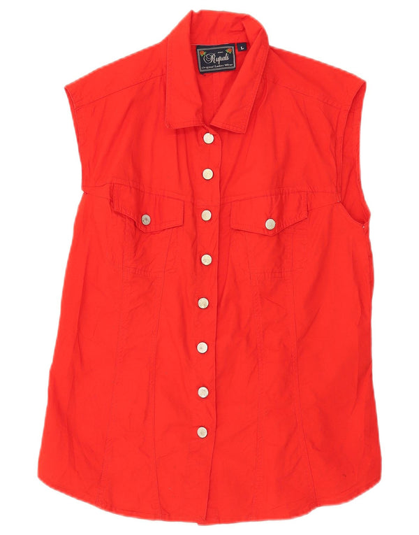 vintage Femme Chemise Sans Manches Blouse UK 14 Grand Coton Rouge