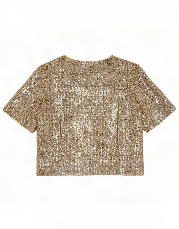 vintage Femmes Sequin Blouse Top UK 12 Or Moyen