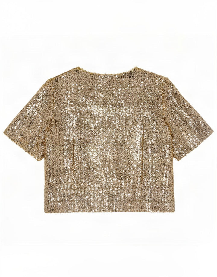 vintage Femmes Sequin Blouse Top UK 12 Or Moyen