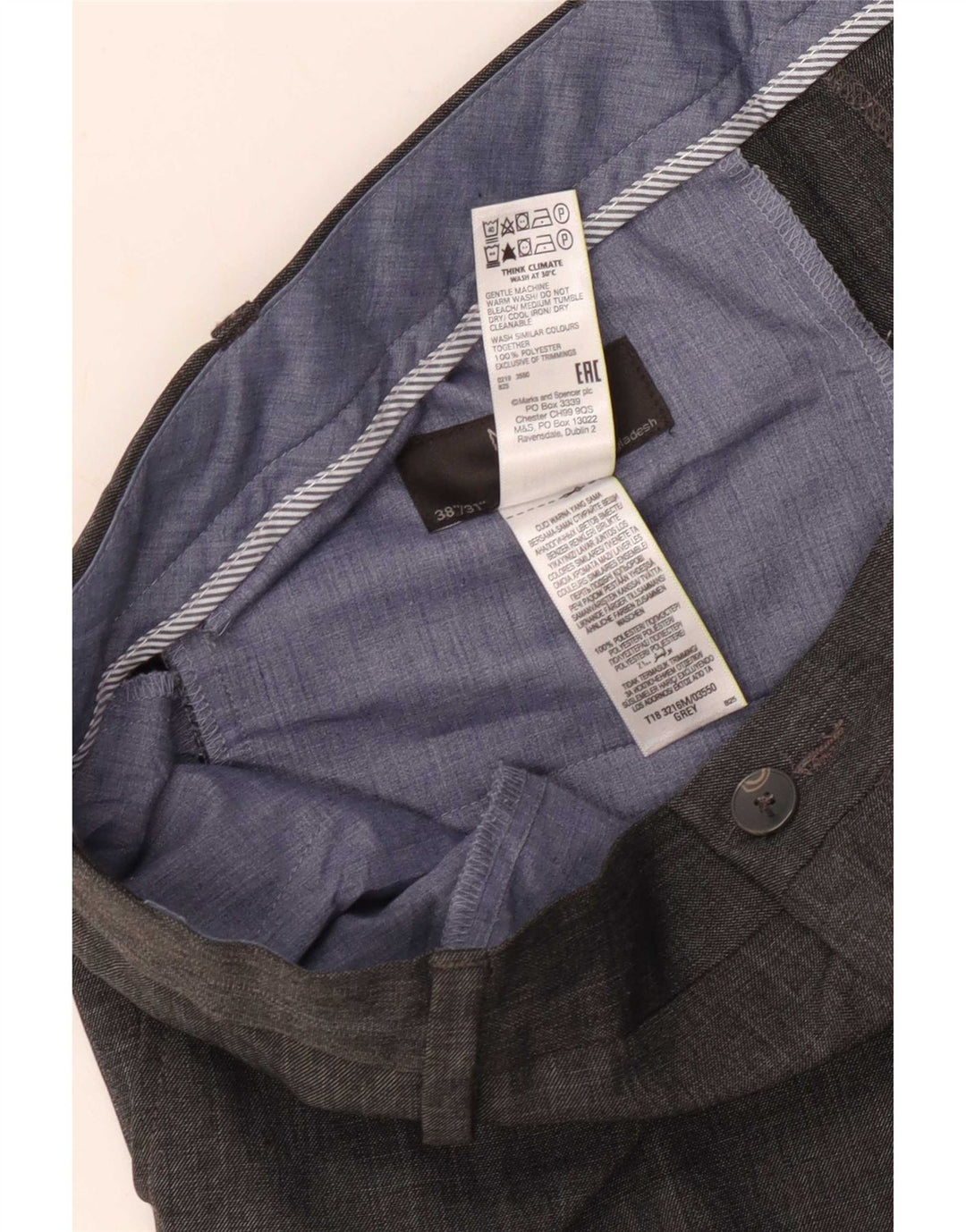 Marks & Spencer Pantalon de costume droit pour homme W38 L31 Gris Polyester