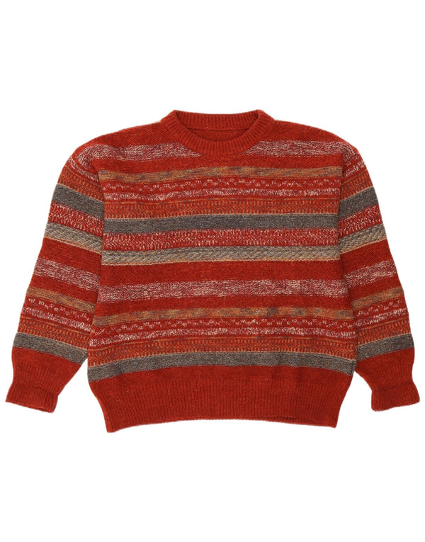 vintage Mens Crew Neck Jumper Pull Moyen Rouge Rayé