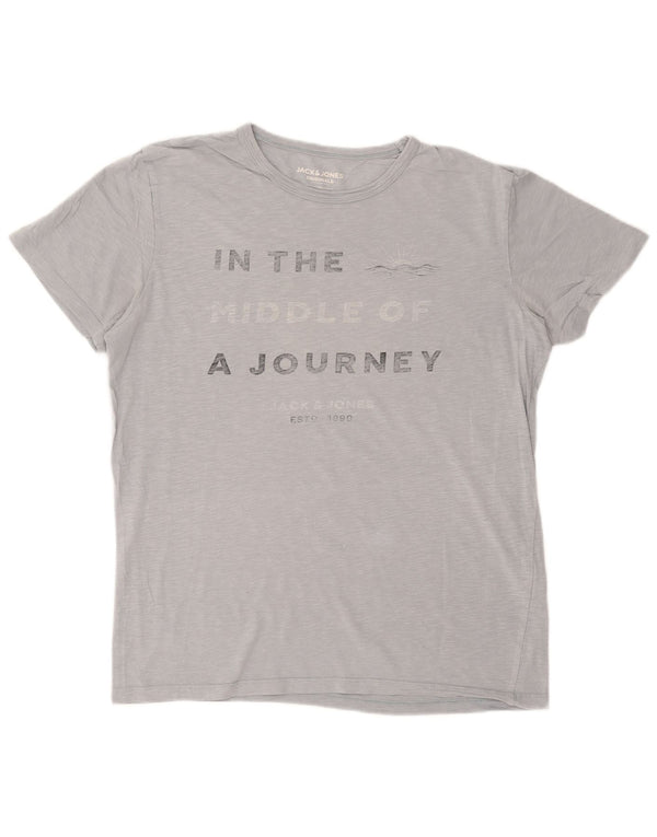 Jack & Jones Mens Regular Fit Graphic T-Shirt Top Large Bleu Moucheté Coton