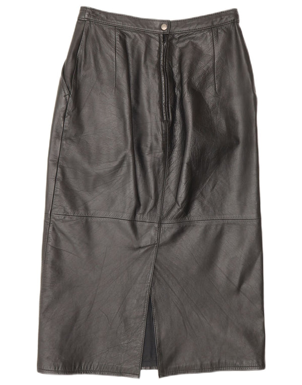 VINTAGE Jupe en cuir femme UK 10 Petit W26 Cuir noir