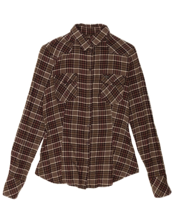 Best Company Chemise en flanelle pour femme UK 10 Petit coton à carreaux marron