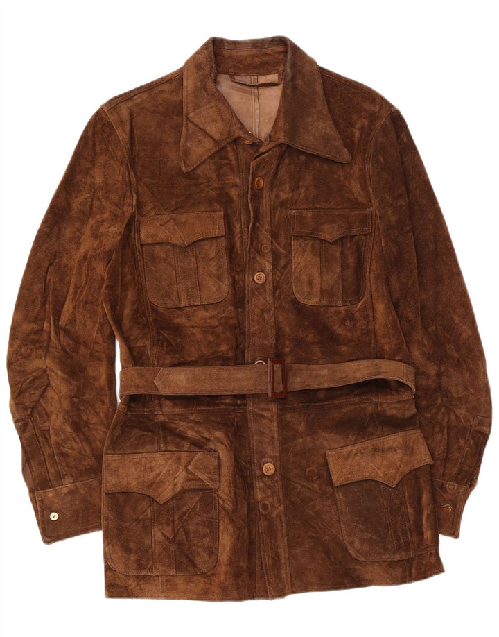 veste en daim homme vintage UK 36 Petit Brun