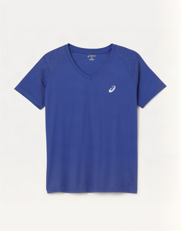 Asics T-Shirt Femme Top UK 10 Petit Bleu Géométrique Polyester