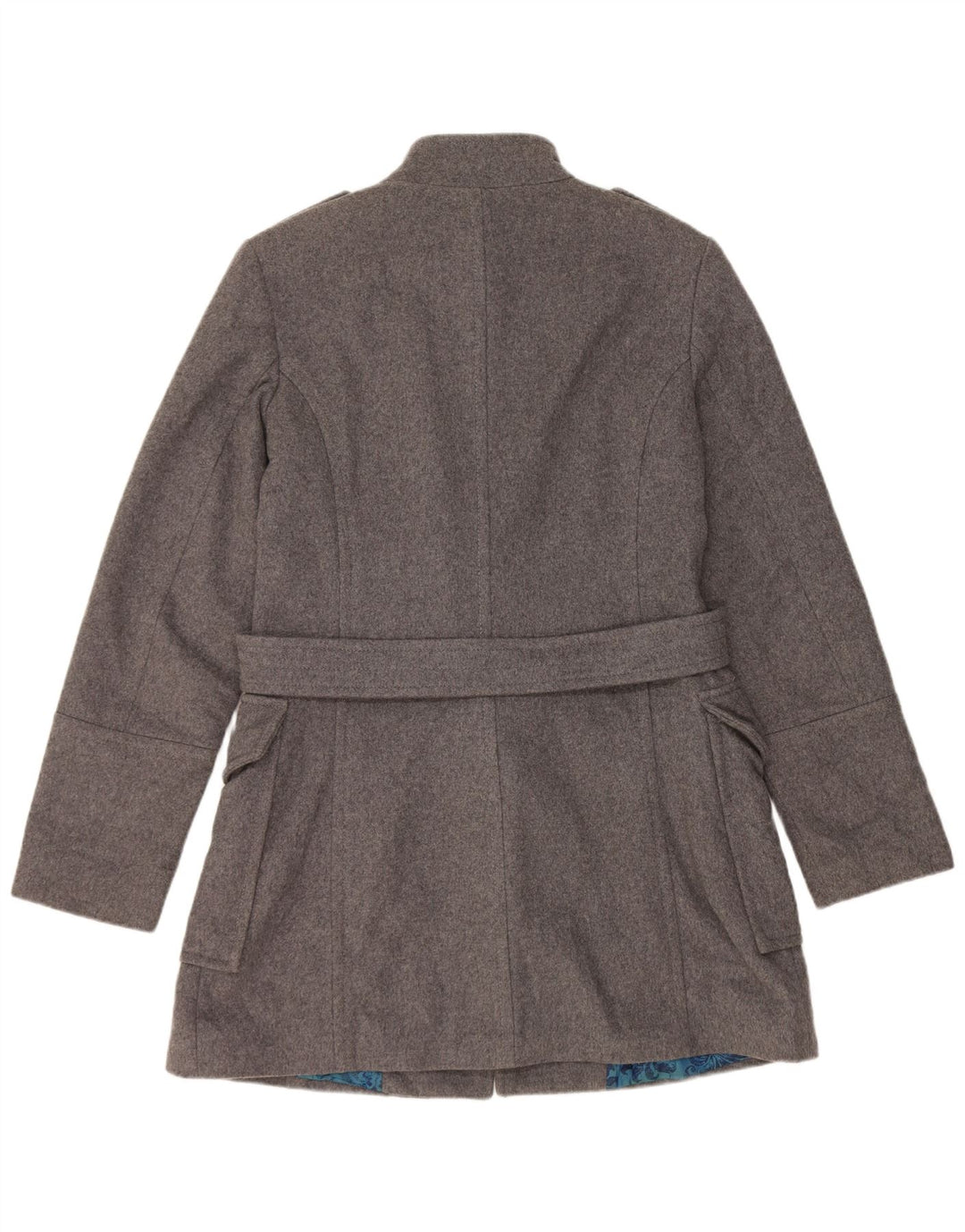 Sisley Manteau Militaire Double Boutonnage Femme UK 16 Large Gris Laine