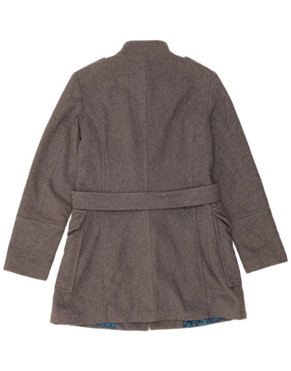 Sisley Manteau Militaire Double Boutonnage Femme UK 16 Large Gris Laine