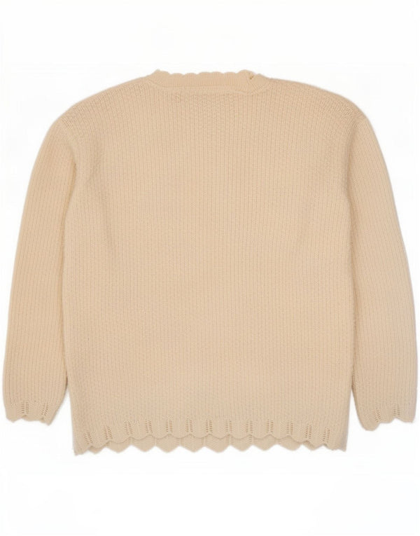 vintage Femmes Crew Neck Jumper Pull UK 16 Grand Blanc