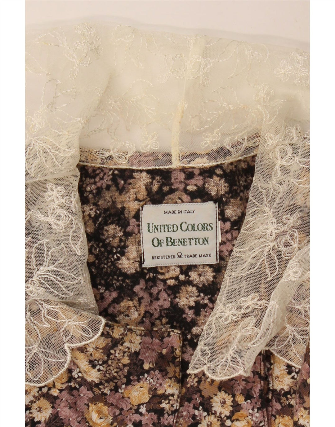 BENETTON Chemise Chemisier Femme UK 12 Marron Moyen Floral