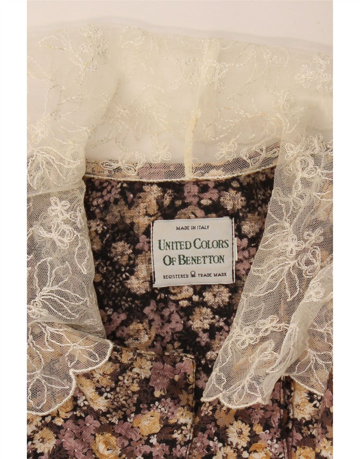 BENETTON Chemise Chemisier Femme UK 12 Marron Moyen Floral