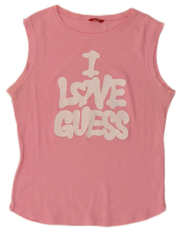Guess Débardeur Graphique Femme UK 14 Grand Rose Coton