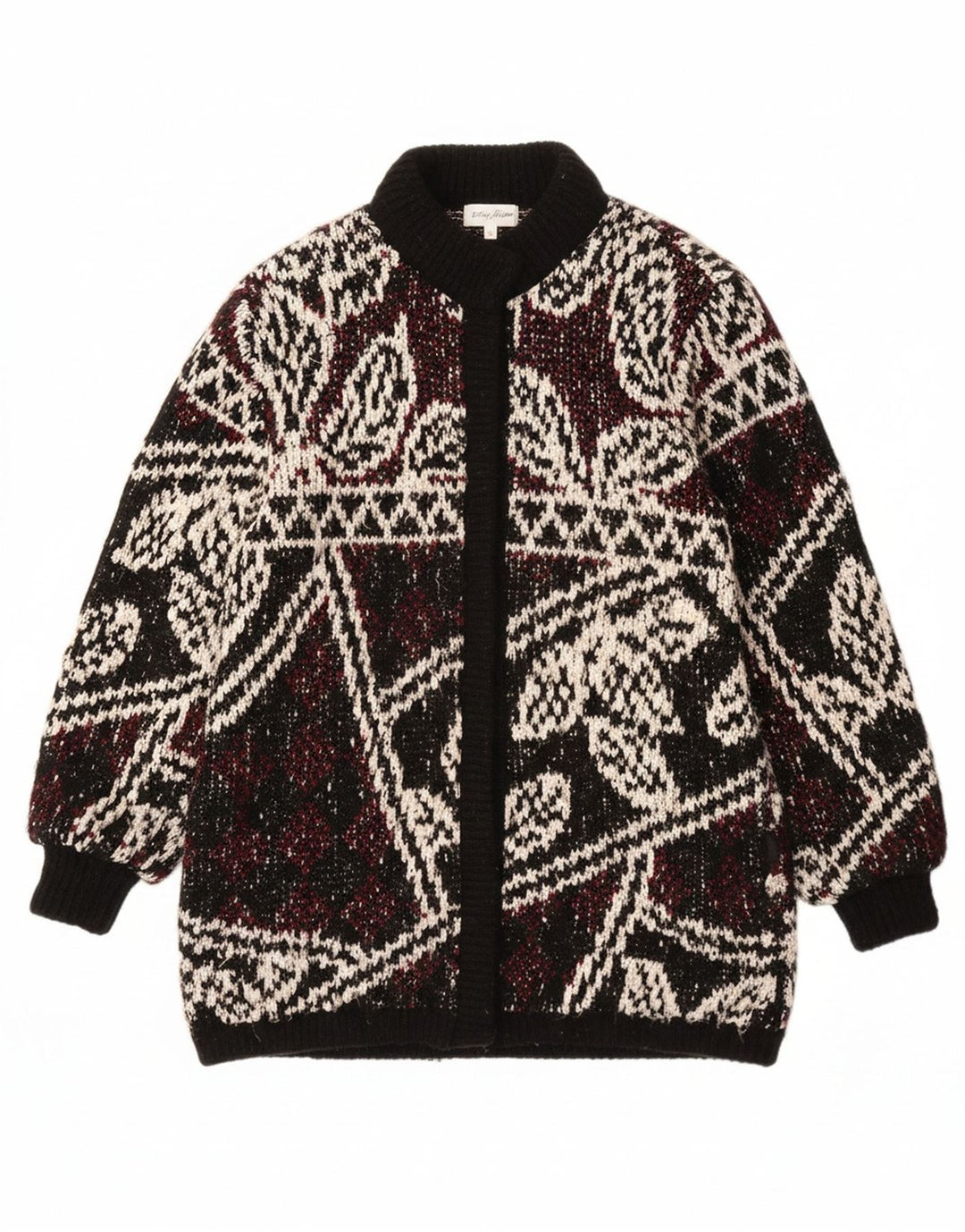 JEFFREY BROWNLEADER Manteau en tricot pour femme UK 14 Acrylique floral noir moyen