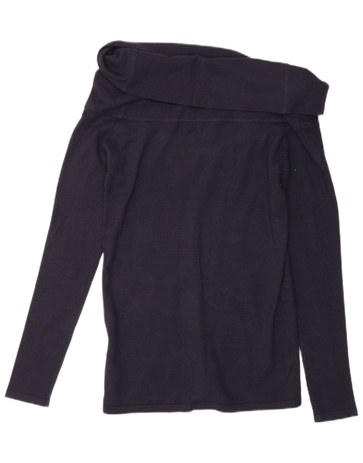 Zara Femme Top Manches Longues UK 14 Large Bleu Marine Viscose