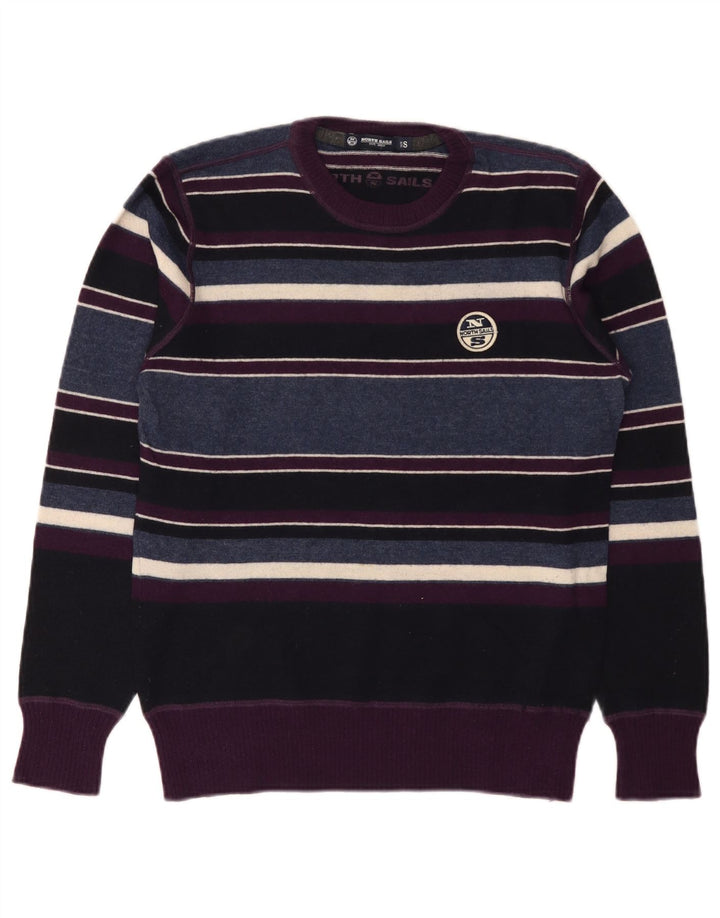 North Sails Pull à col rond pour homme en laine rayée multicolore