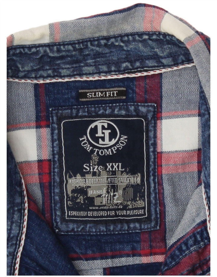 Tom Tompson Chemise cintrée pour homme 2XL en coton à carreaux bleu marine