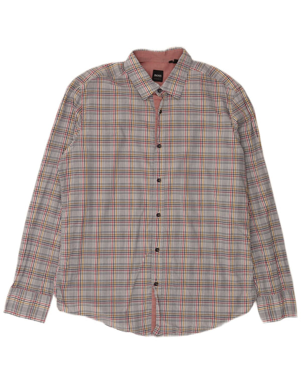 Hugo Boss Chemise Regular Fit en coton à carreaux gris grand