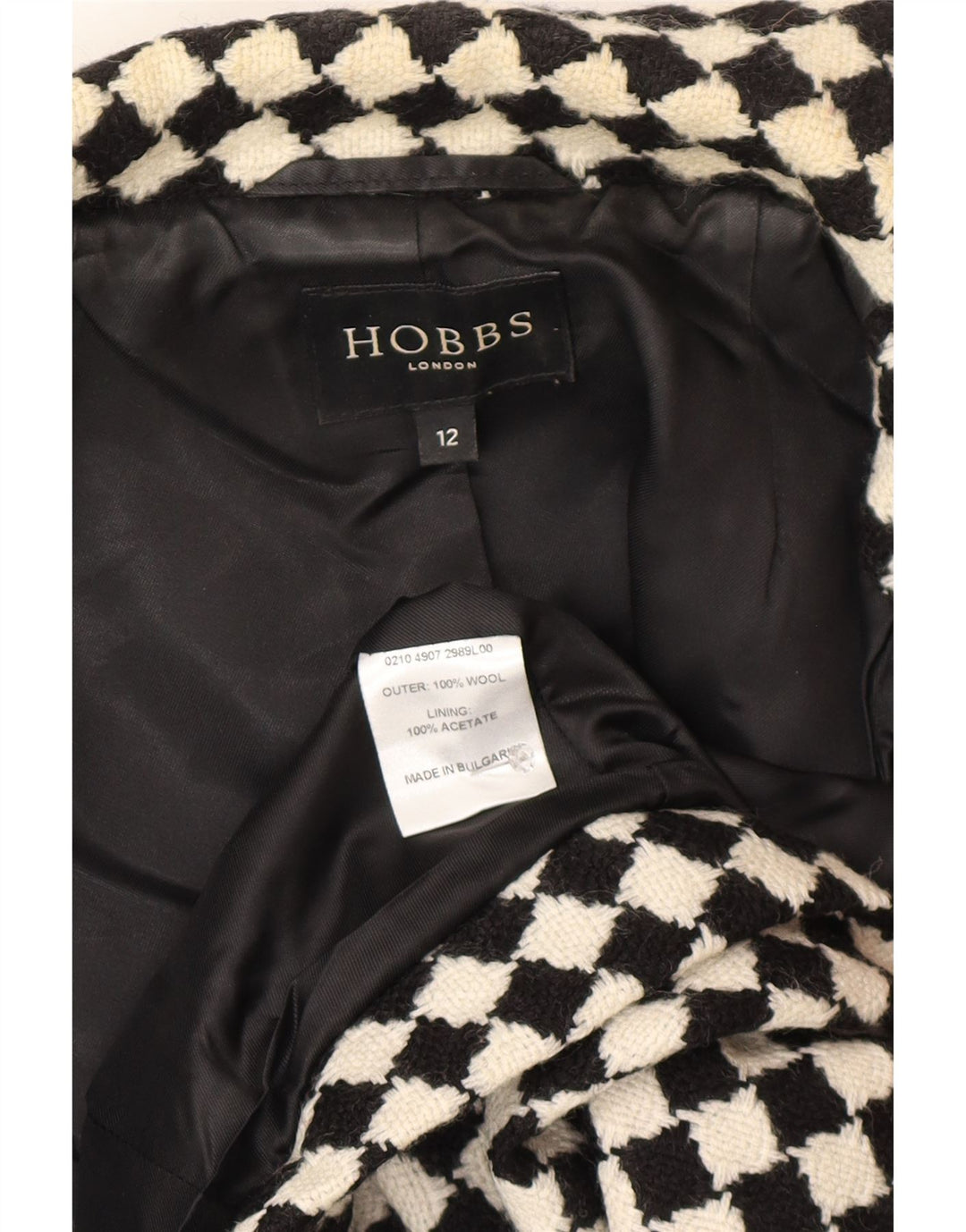 Hobbs Veste Boléro à Manches 3/4 pour Femme UK 12 Laine Géométrique Noir Moyen
