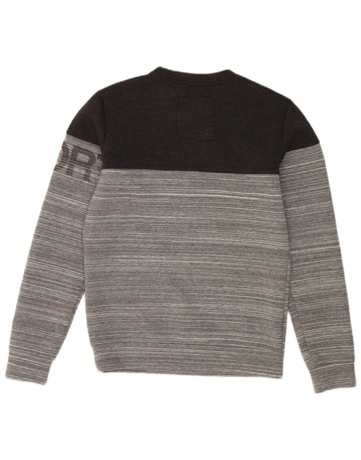 Superdry Mens Graphic Sweatshirt Jumper Small Grey Striped Polyester