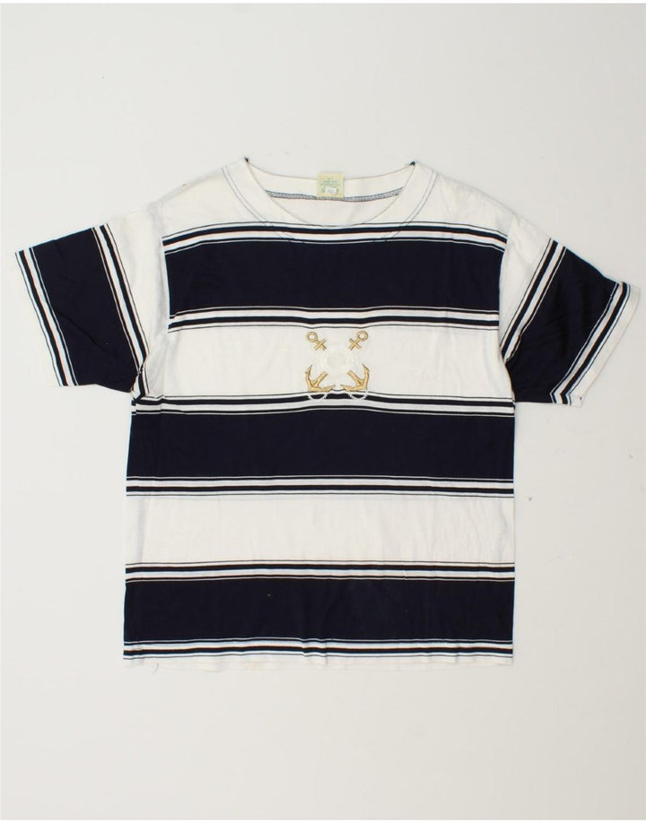 VINTAGE Womens T-Shirt Top UK 12 Medium Navy Blue Striped Vintage Vintage and Second-Hand Vintage from Messina Hembry 