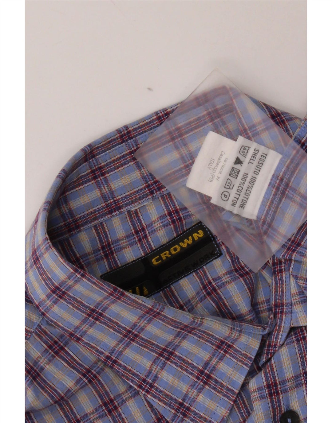 Crown Chemise à manches courtes pour homme en coton à carreaux bleus