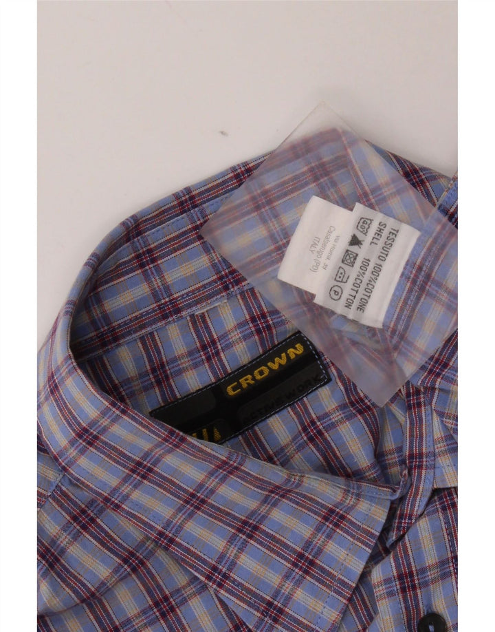 Crown Chemise à manches courtes pour homme en coton à carreaux bleus