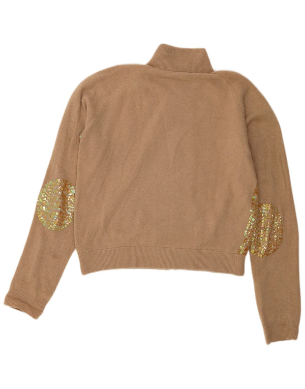 Liu Jo Womens Crop Full Zip Cardigan Sweater UK 14 Beige Moyen Moucheté
