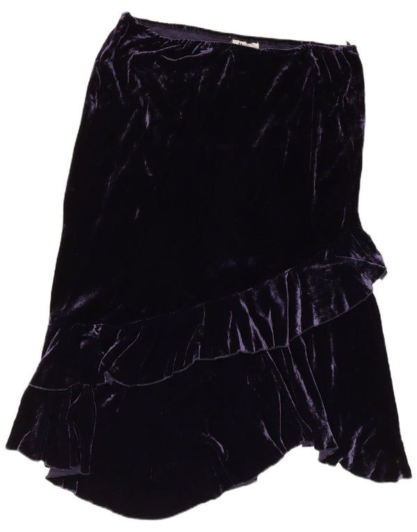 vintage Femme Velours Asymétrique Jupe À Volants W38 XL Bleu Marine