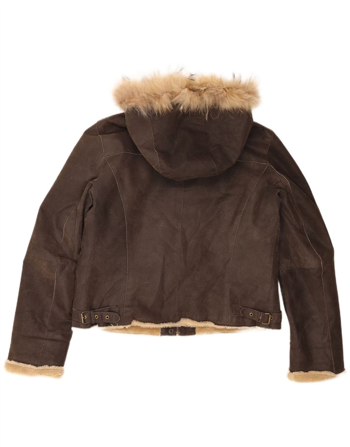 Bata and More Veste à capuche en peau de mouton pour femme IT 46 Grand cuir marron