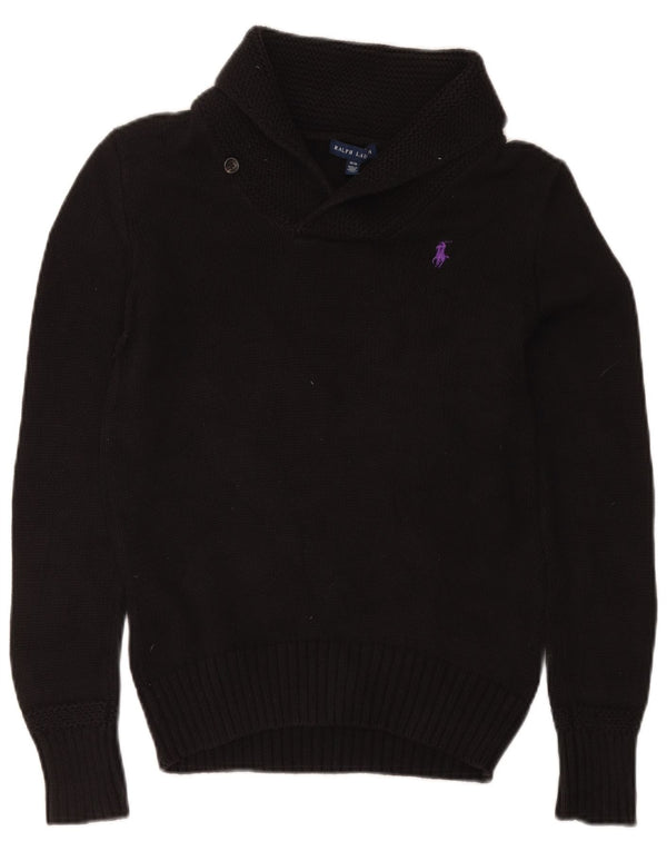 Ralph Lauren Pull à col châle pour femme UK 12 en coton noir moyen