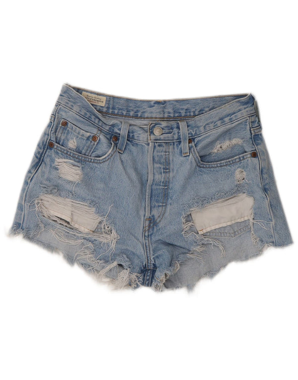 Levi's Short 501 Taille Haute Femme en Denim Déchiré W27 Petit Bleu Coton