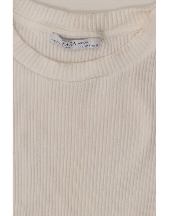 Zara Womens Crop Blouse Top UK 8 Petite Viscose Blanche