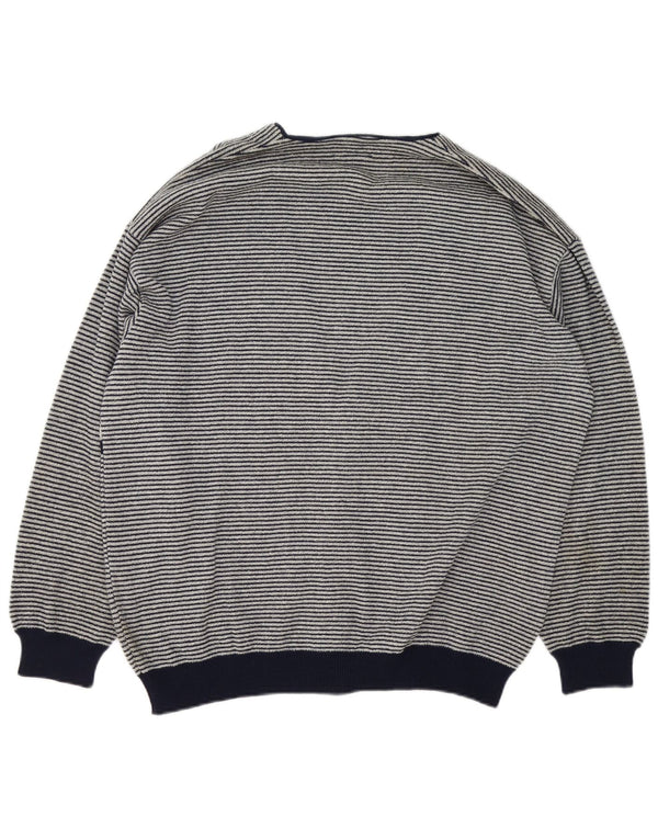Umberto Severi Homme Cardigan Pull Large Gris Rayé Laine