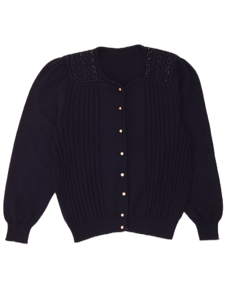 vintage Femme Cardigan Pull UK 14 Bleu Marine Moyen