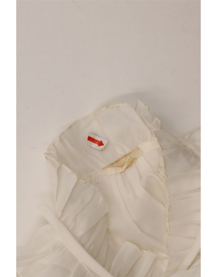 VINTAGE Femme Ruffle Front Shirt Blouse UK 16 Grand Blanc