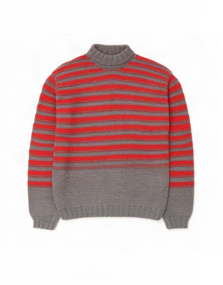 vintage Mens Roll Neck Jumper Pull Moyen Gris Rayé