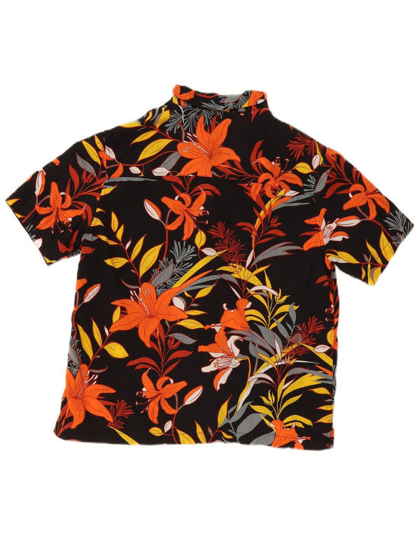 Superdry Chemise à manches courtes pour femme UK 10 Small Noir Floral Hawaïen
