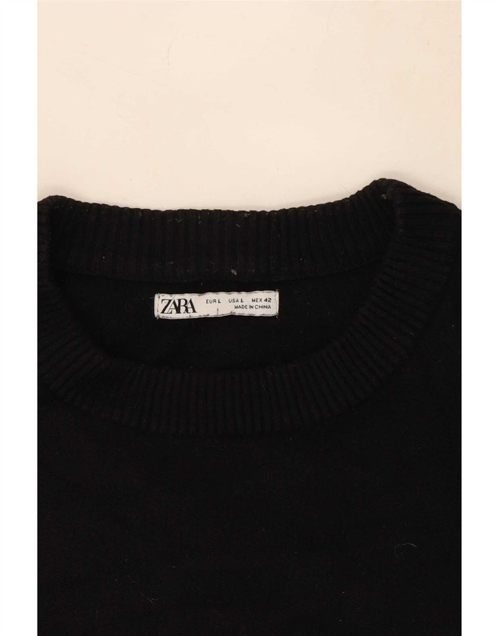 Zara Pull à col rond pour homme Large Noir Viscose