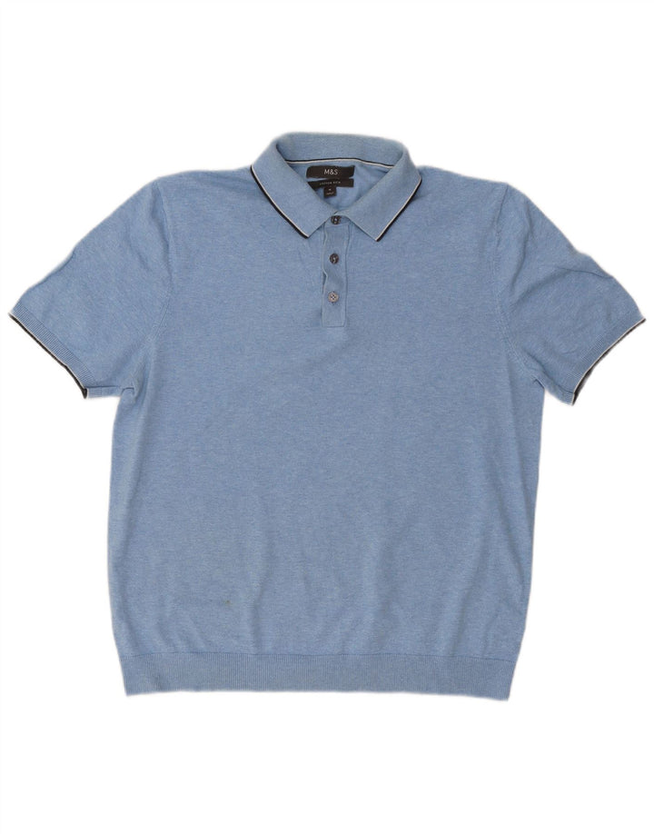 Marks & Spencer Pull à manches courtes et col polo pour homme Bleu moyen