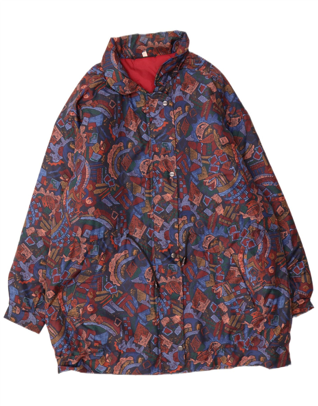 VINTAGE Femmes Coupe-Vent Manteau UK 16 Grand Multicolore Géométrique