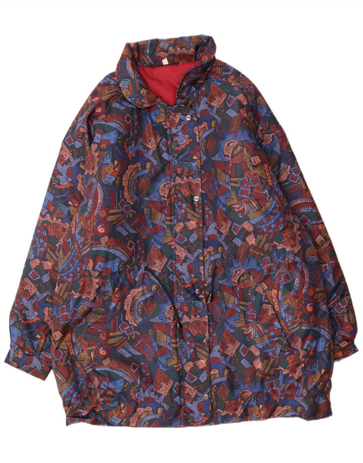 VINTAGE Femmes Coupe-Vent Manteau UK 16 Grand Multicolore Géométrique