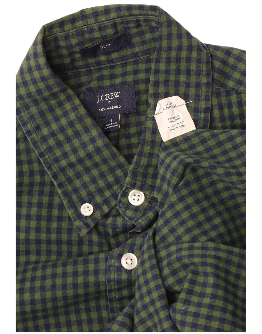 J. CREW Chemise Slim Homme Petit Carreau Vert Coton