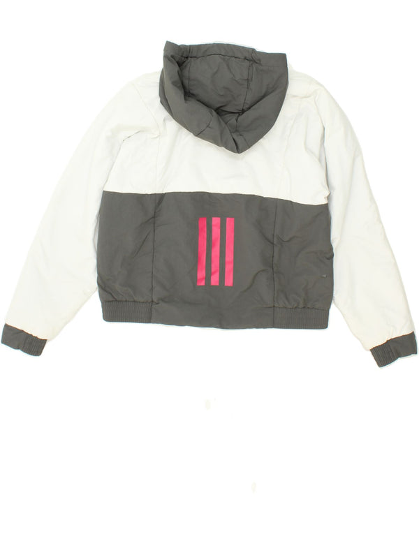 ADIDAS Womens Hooded Windbreaker Jacket UK 12/14 Medium Grey Colourblock